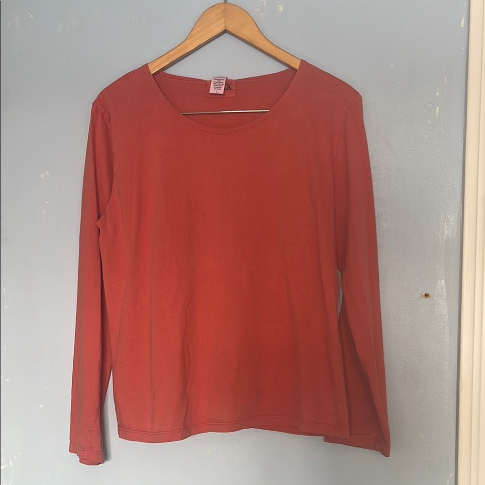 Flax 100% Cotton Casual Long Sleeve Coral Red Orange Shirt